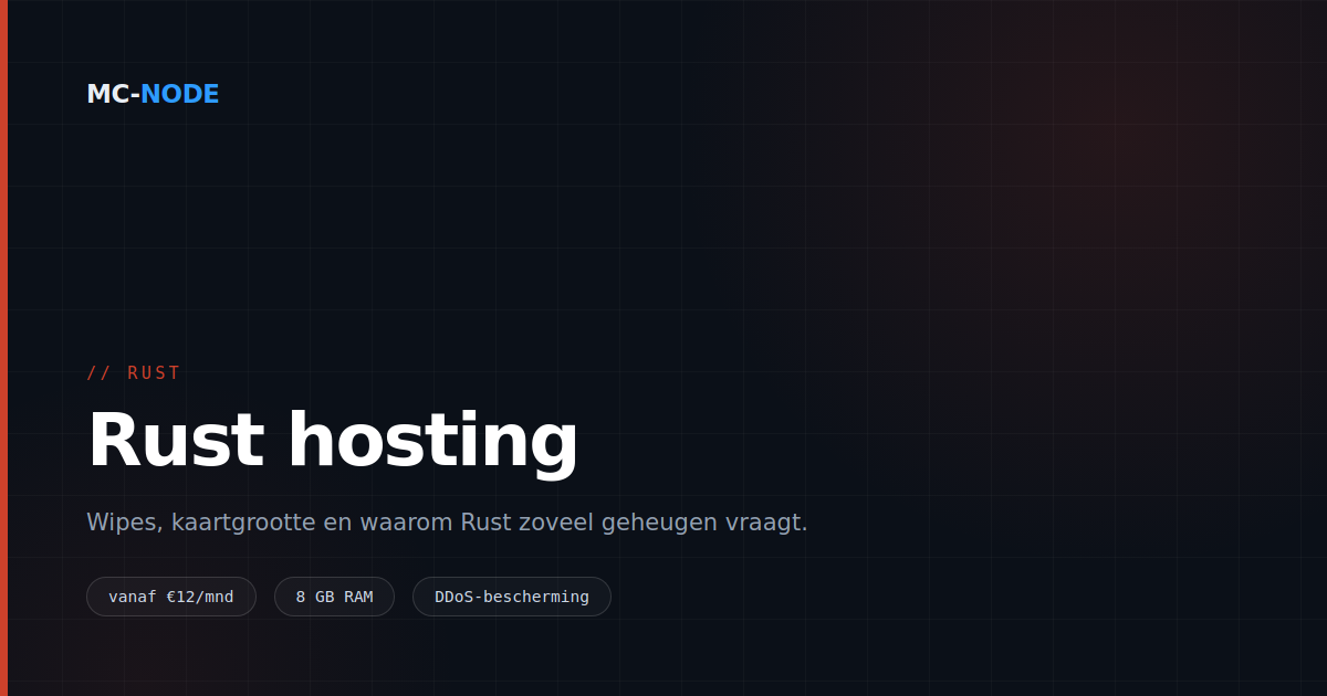 Rust server hosting: wipes, kaartgrootte en waarom je 8 GB nodig hebt