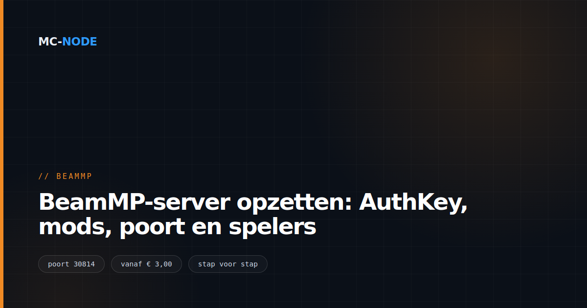 BeamMP-server opzetten: AuthKey, mods, poort en spelers