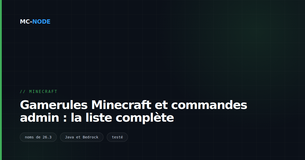 Gamerules Minecraft et commandes admin : la liste complète