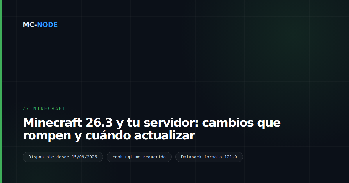 Minecraft 26.3 y tu servidor: cambios que rompen y cuándo actualizar
