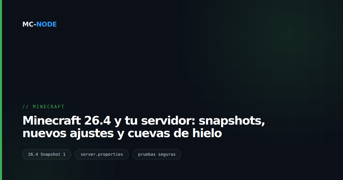 Minecraft 26.4 y tu servidor: snapshots, nuevos ajustes y cuevas de hielo
