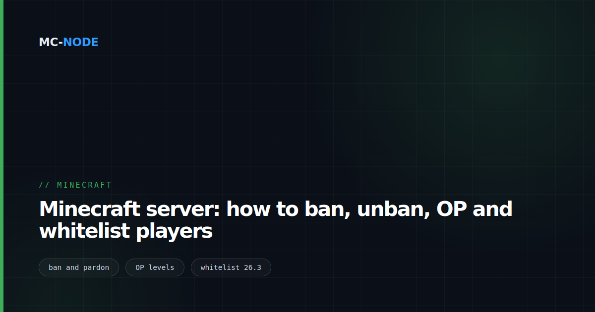 Minecraft server: how to ban, unban, OP and whitelist players