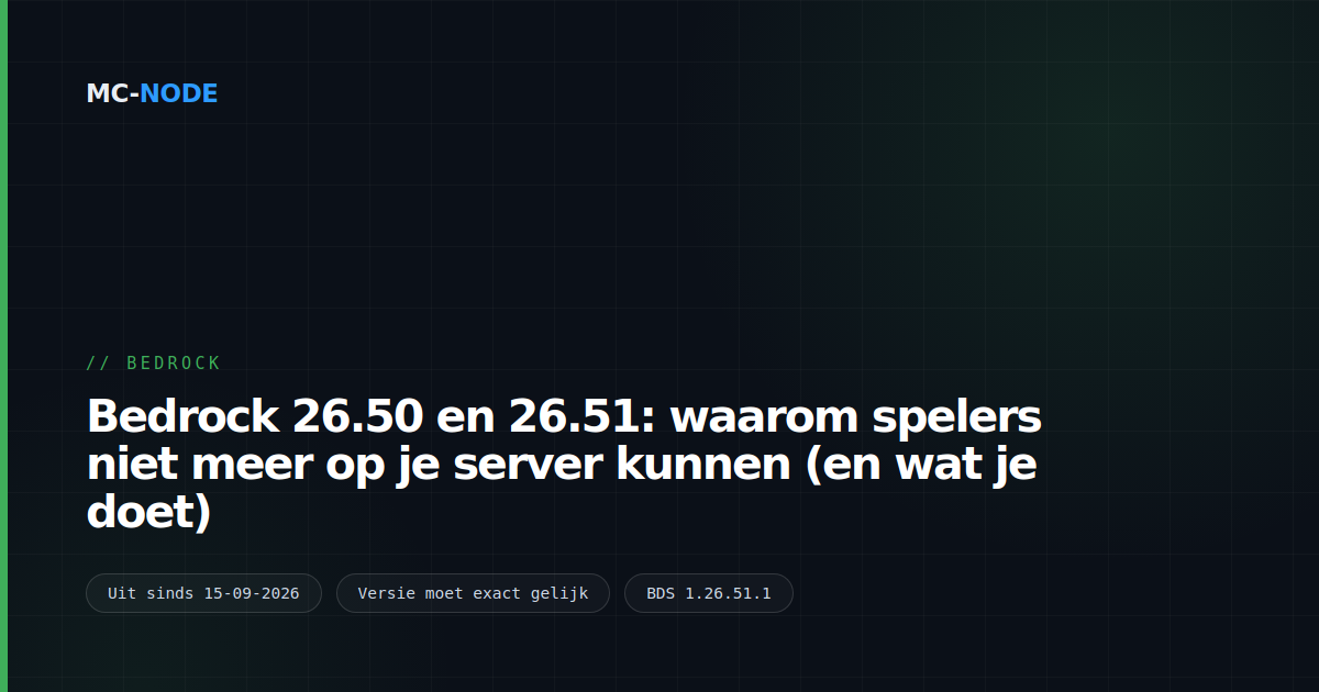 Bedrock 26.50 en 26.51: waarom spelers niet meer op je server kunnen (en wat je doet)