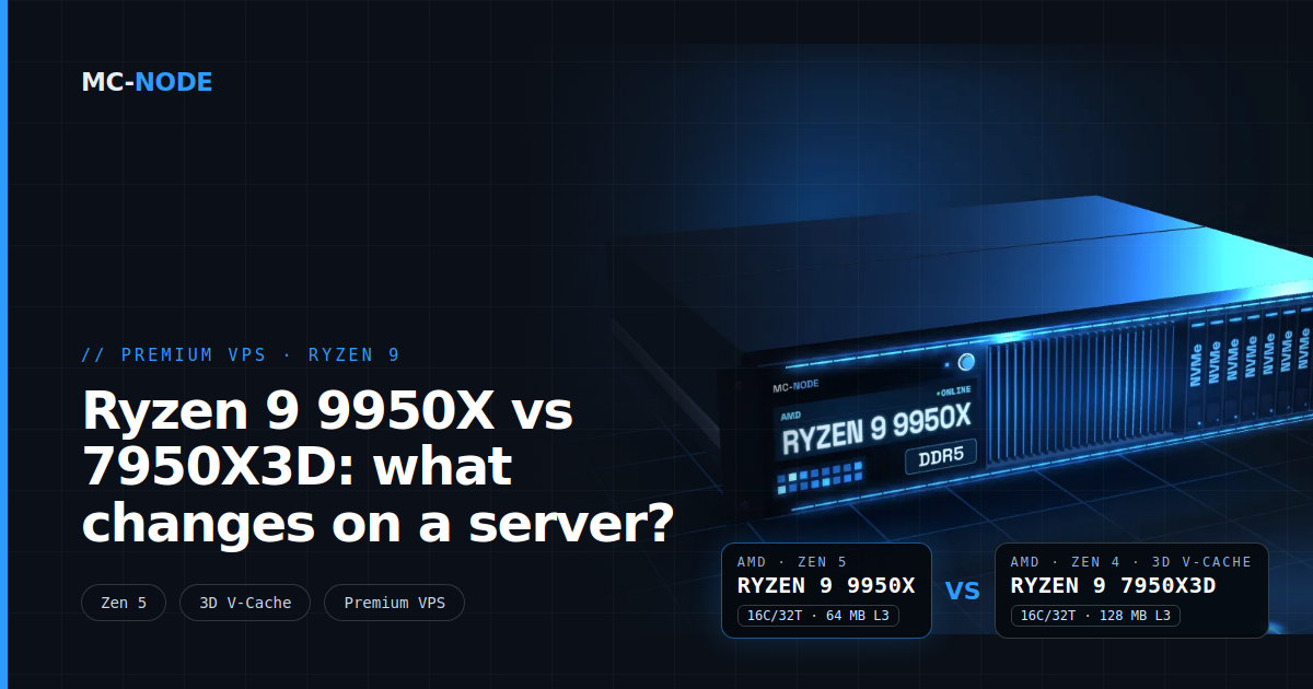 Ryzen 9 9950X vs 7950X3D: what changes on a server?