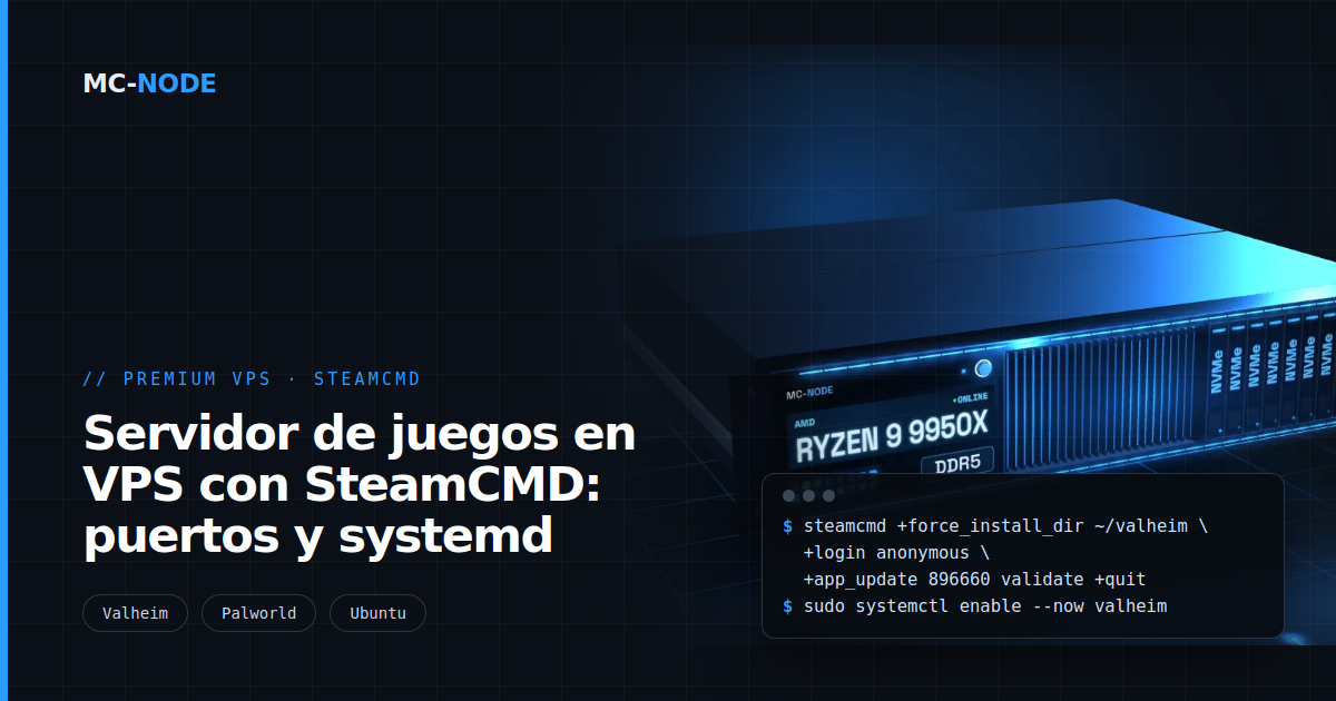 Servidor de juegos en VPS con SteamCMD: puertos y systemd