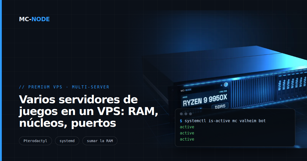 Varios servidores de juegos en un VPS: RAM, núcleos, puertos