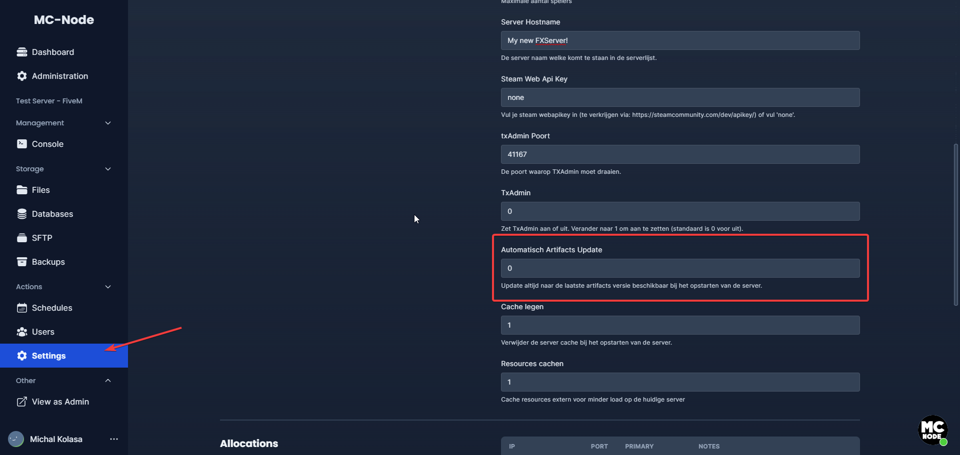 ¿Qué es Update FiveM Artifacts y cómo lo activo/desactivo?