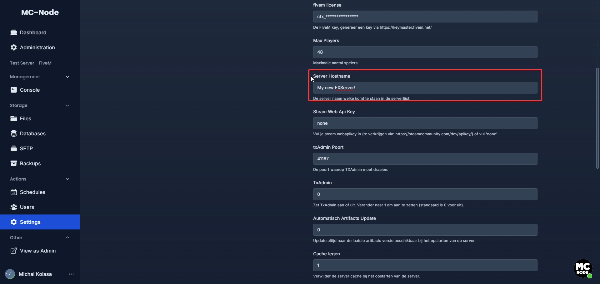 ¿Cómo cambio el nombre de mi server en la lista de servers?