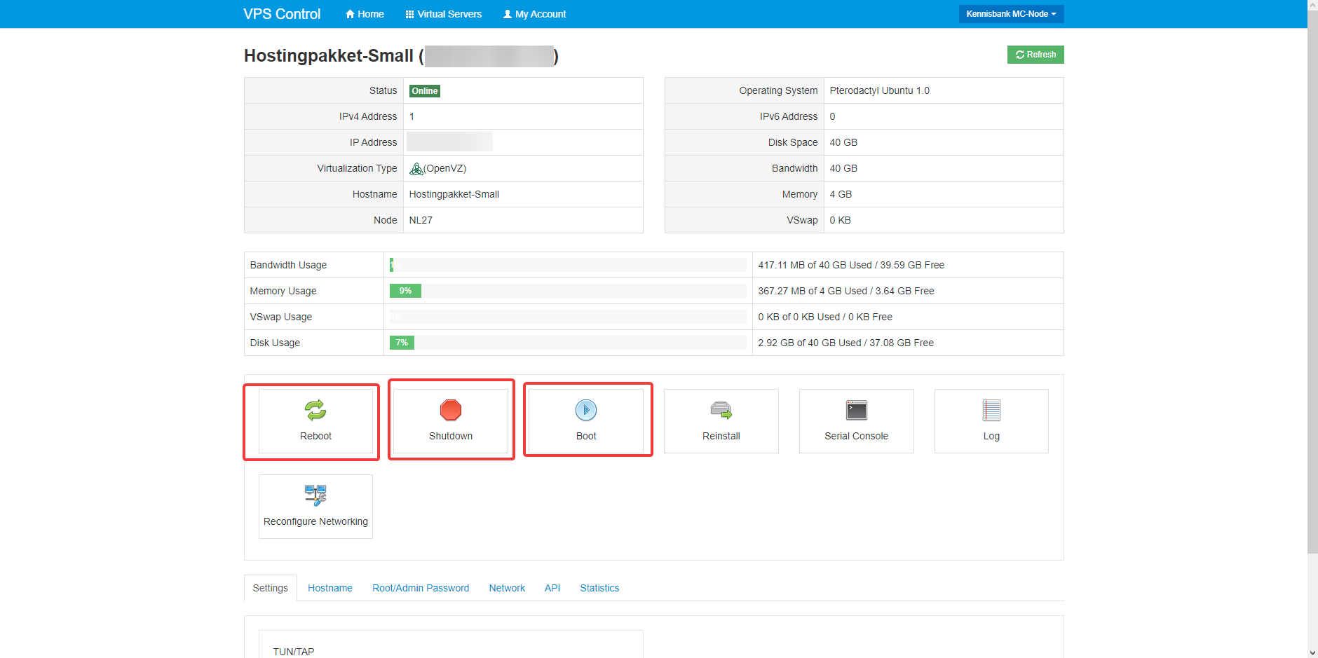 ¿Cómo detengo/reinicio/inicio mi VPS?