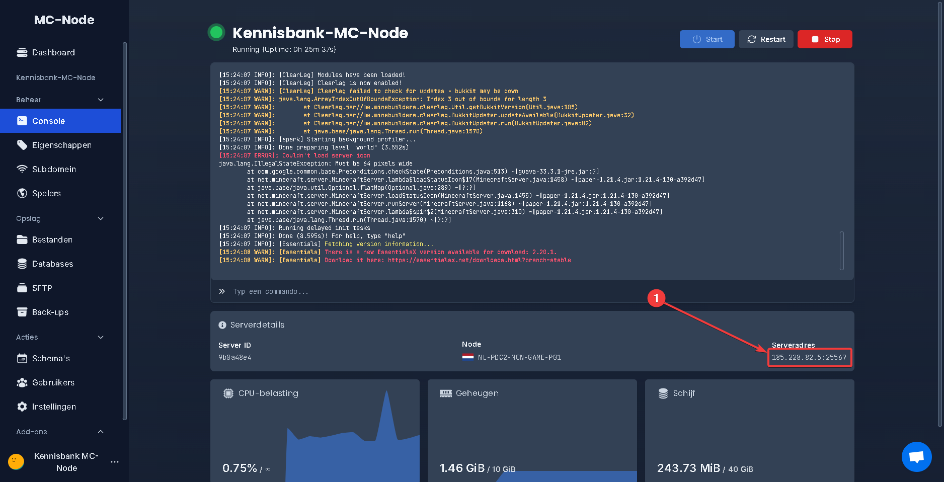 ¿Cómo encuentro la IP numérica de mi server?